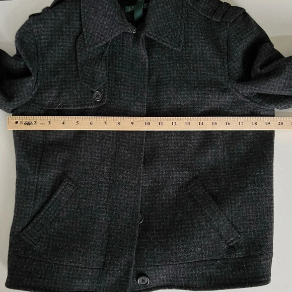 Lauren Ralph Lauren Military Jacket Wool Black Cropped Button Checkered Size 10 - Picture 14 of 16